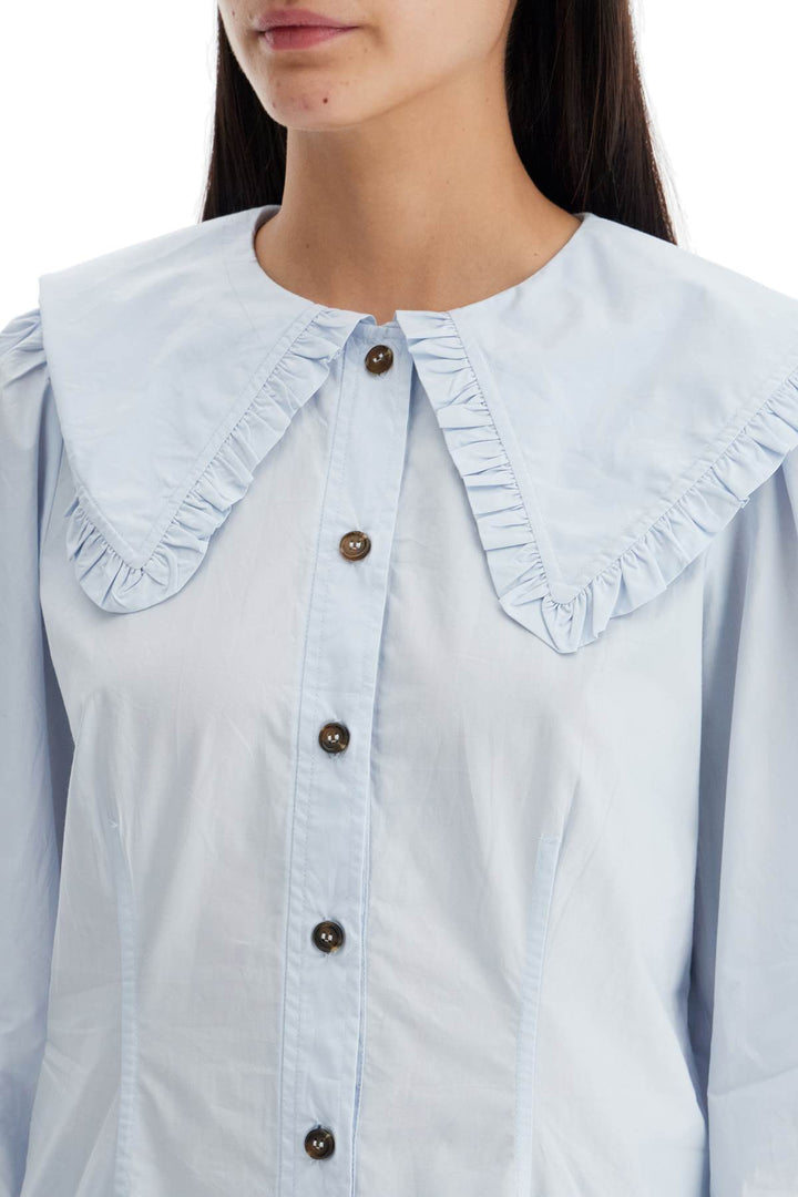 Ganni Poplin Shirt With Oversized Collar   Light Blue