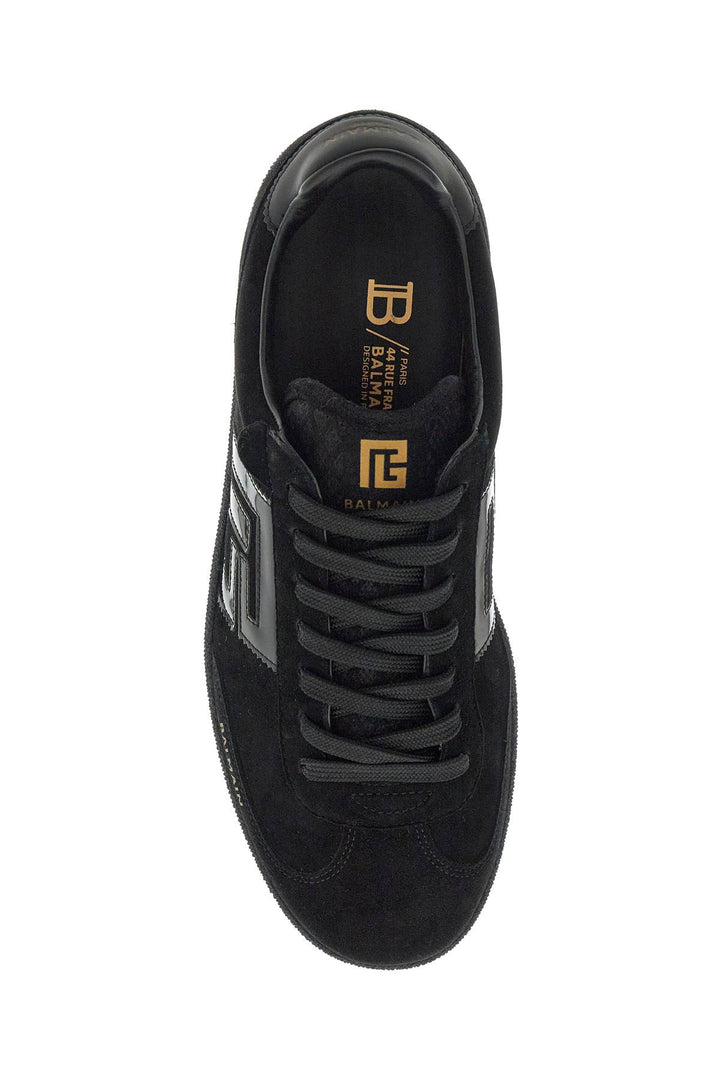 Balmain Suede And Patent Leather Swan Sneakers In   Black