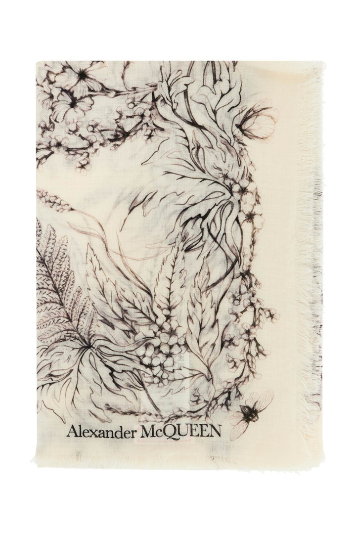 Alexander Mcqueen Replace With Double Quotewool Stole With Botanical Printreplace With Double Quote   White