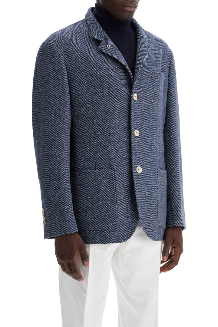 Brunello Cucinelli Wool*** Silk And Cashmere Chevron Coat   Blue