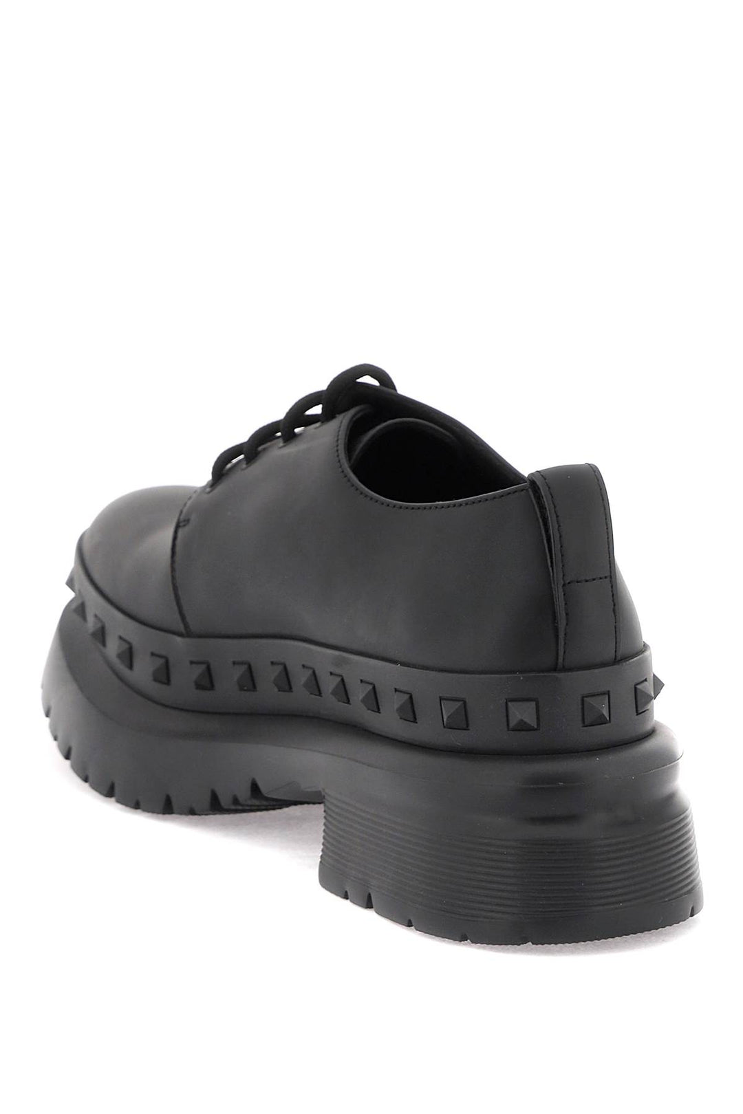 Valentino Garavani Rockstud M Way Leather Derby Shoes   Black