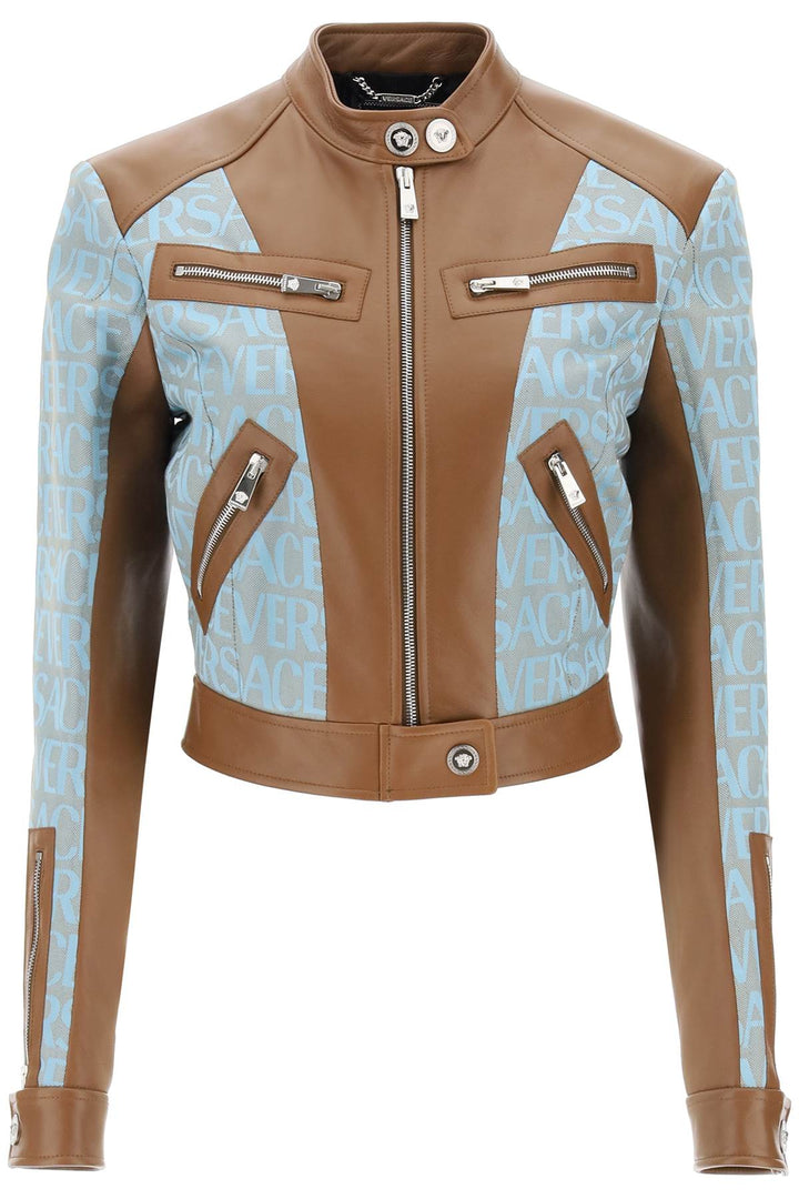 Versace 'Allover' Lamb Leather Biker Jacket   Marrone
