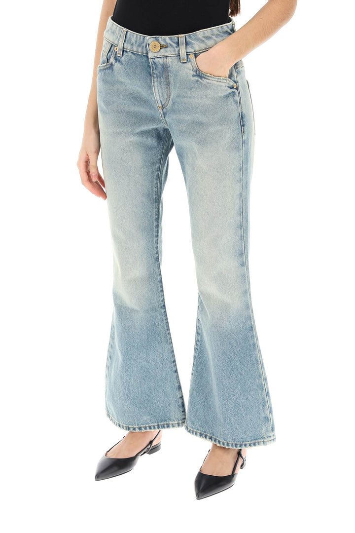 Balmain Western Style Crop Bootcut Jeans   Celeste