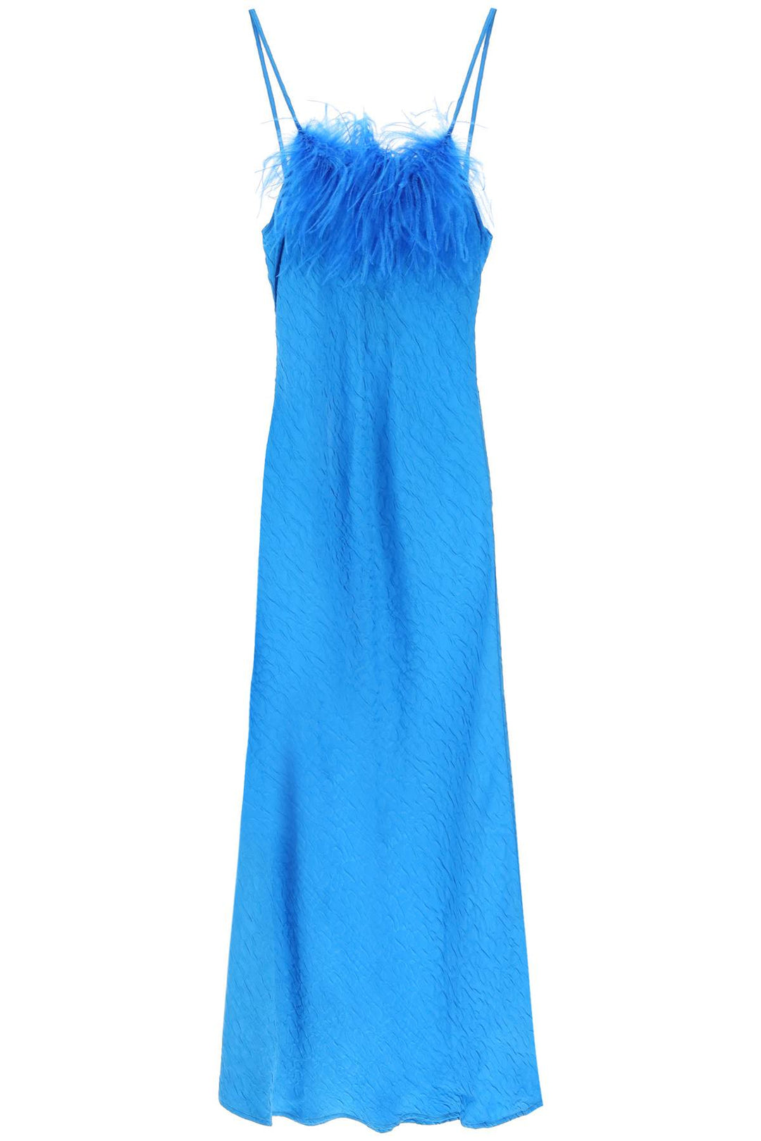 Art Dealer 'Ella' Maxi Slip Dress In Jacquard Satin With Feathers   Blu