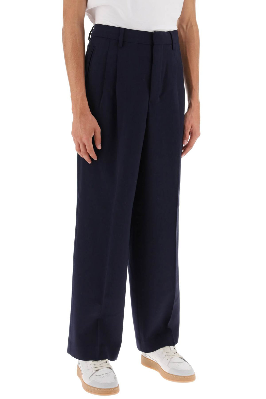 Ami Alexandre Matiussi Loose Fit Pants With Straight Cut   Blu