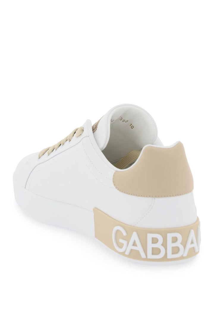 Dolce & Gabbana Leather Portofino Sneakers With Dg   Beige
