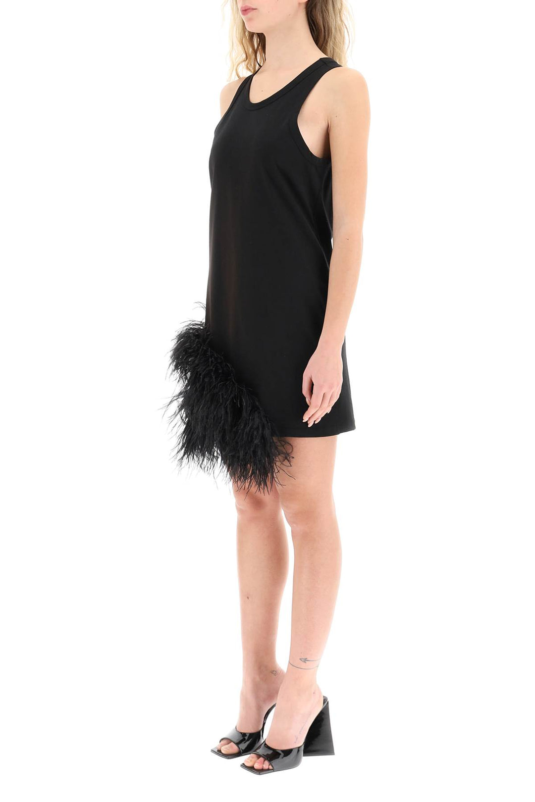 N.21 Jersey Mini Dress With Feathers   Nero