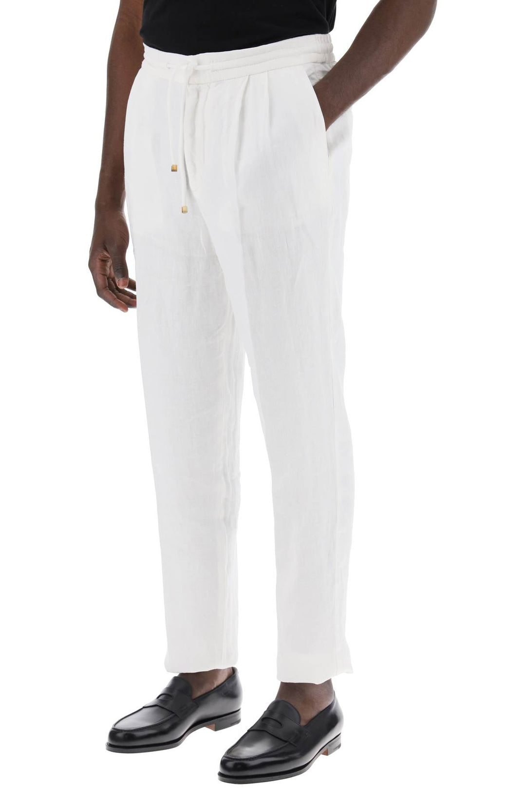 Brunello Cucinelli Replace With Double Quotestriped Linen Joggers With C   Bianco