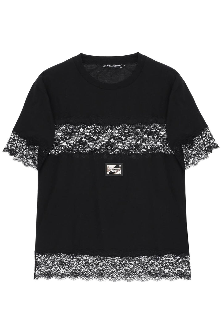 Dolce & Gabbana T Shirt With Lace Inserts   Nero