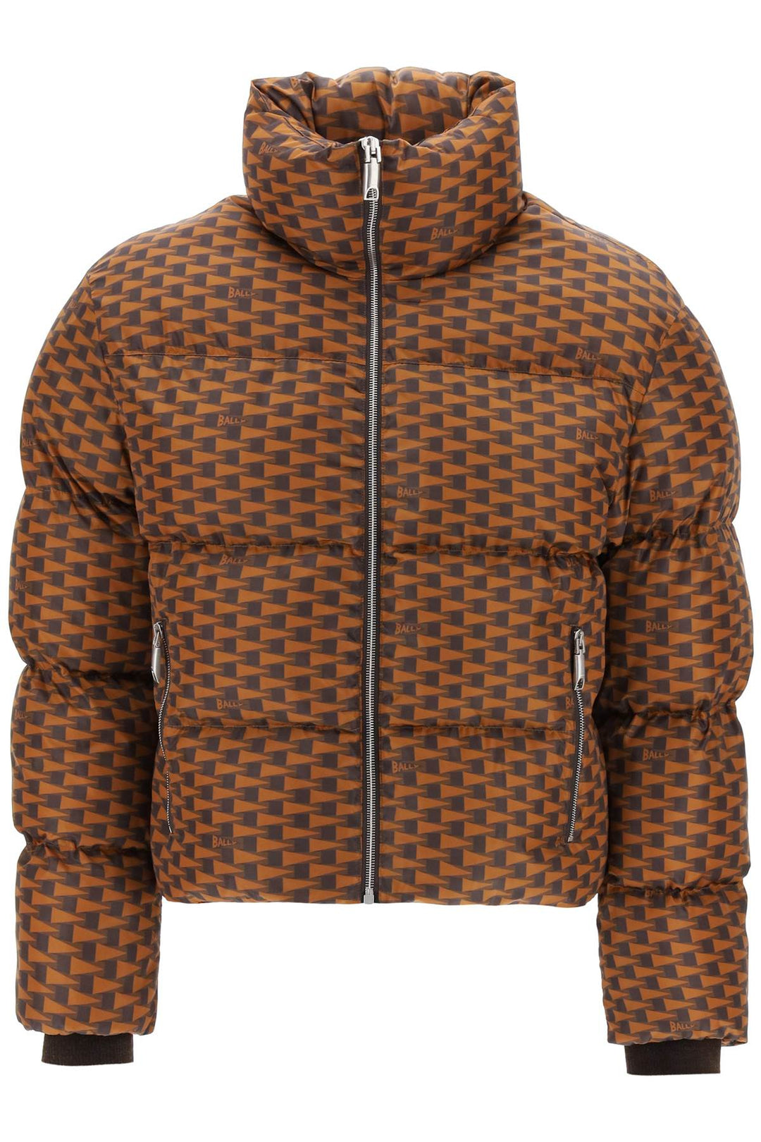 Bally Short Puffer Jacket With Pennant Motif   Marrone