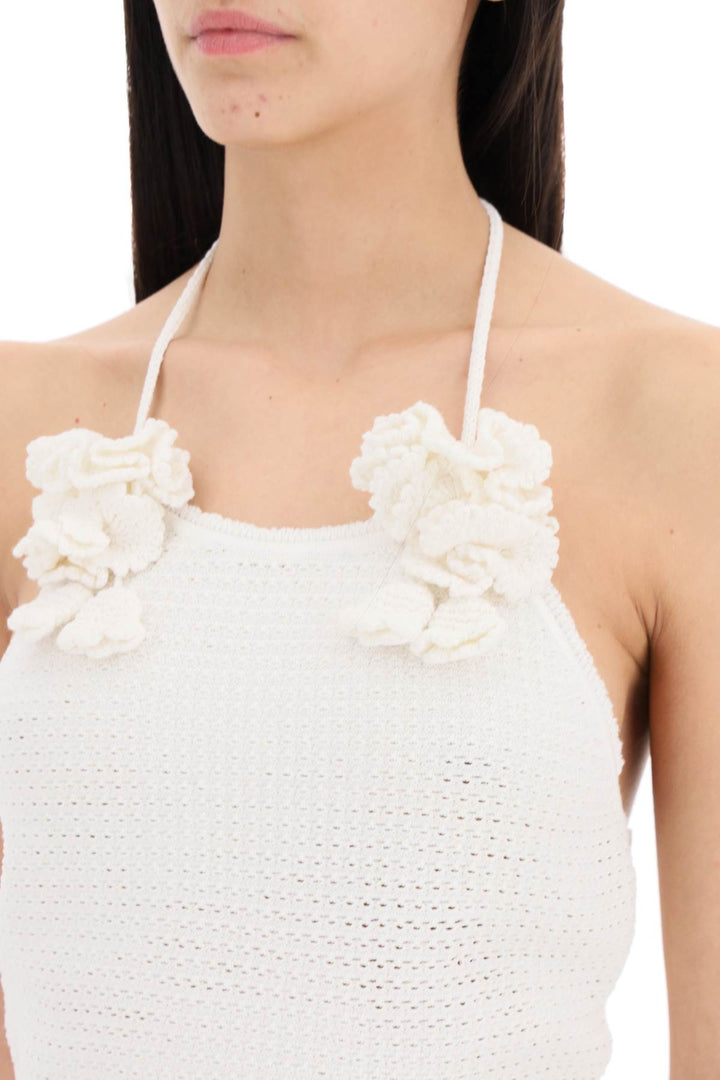 Self Portrait Replace With Double Quotecrochet Crop Top With Flower Details   Bianco