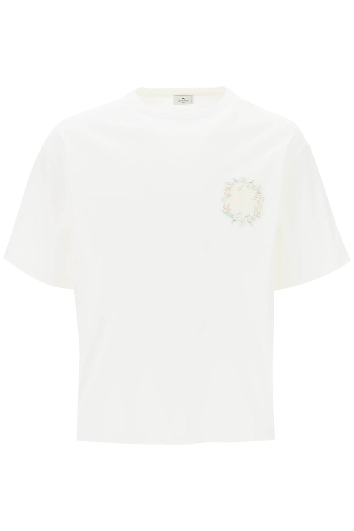 Etro Floral Pegasus Embroidered T Shirt   White