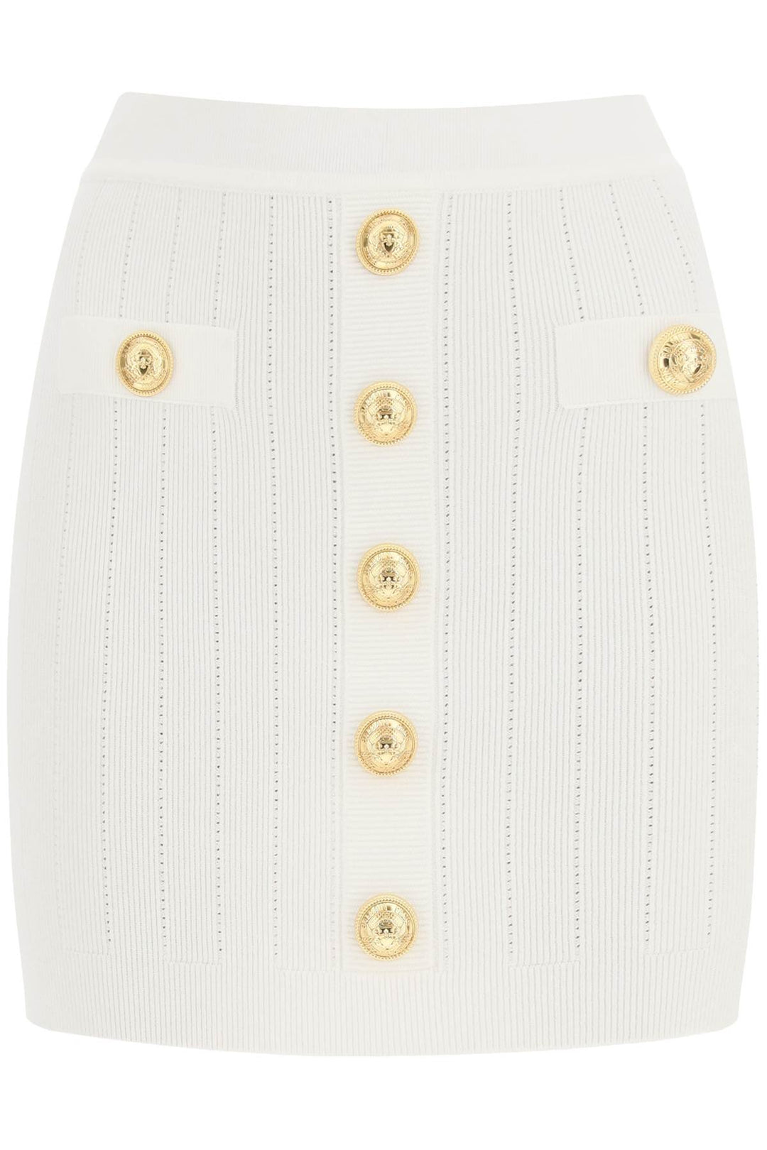 Balmain Knit Mini Skirt With Embossed Buttons   Bianco