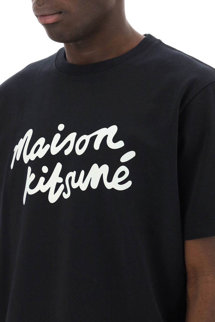 Maison Kitsune T Shirt With Logo In Handwriting   Nero