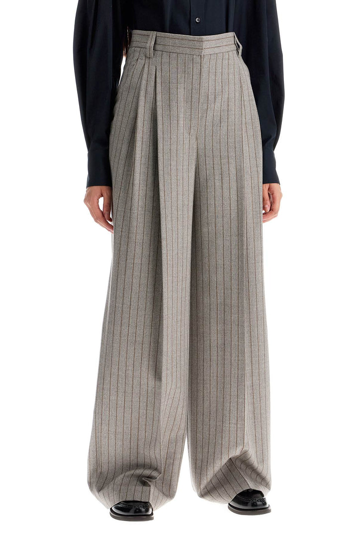 Brunello Cucinelli Wide Virgin Wool Pinstripe Trousers   Grey