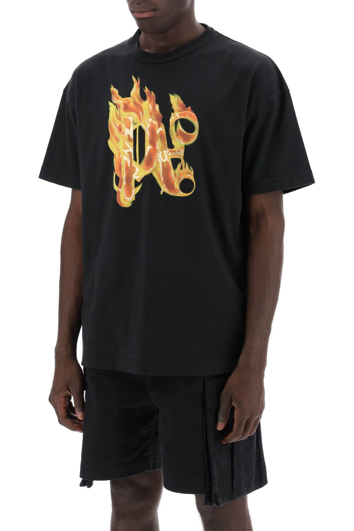 Palm Angels Burning Monogram T Shirt  Black