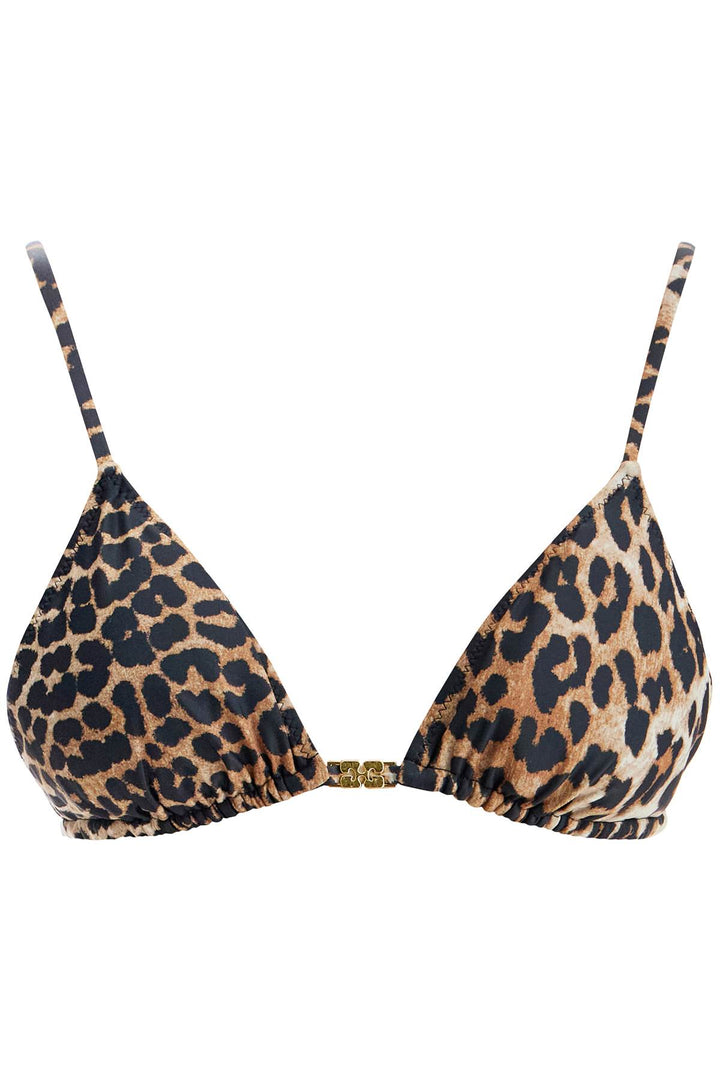 Ganni Leopard Print Bikini Top   Beige