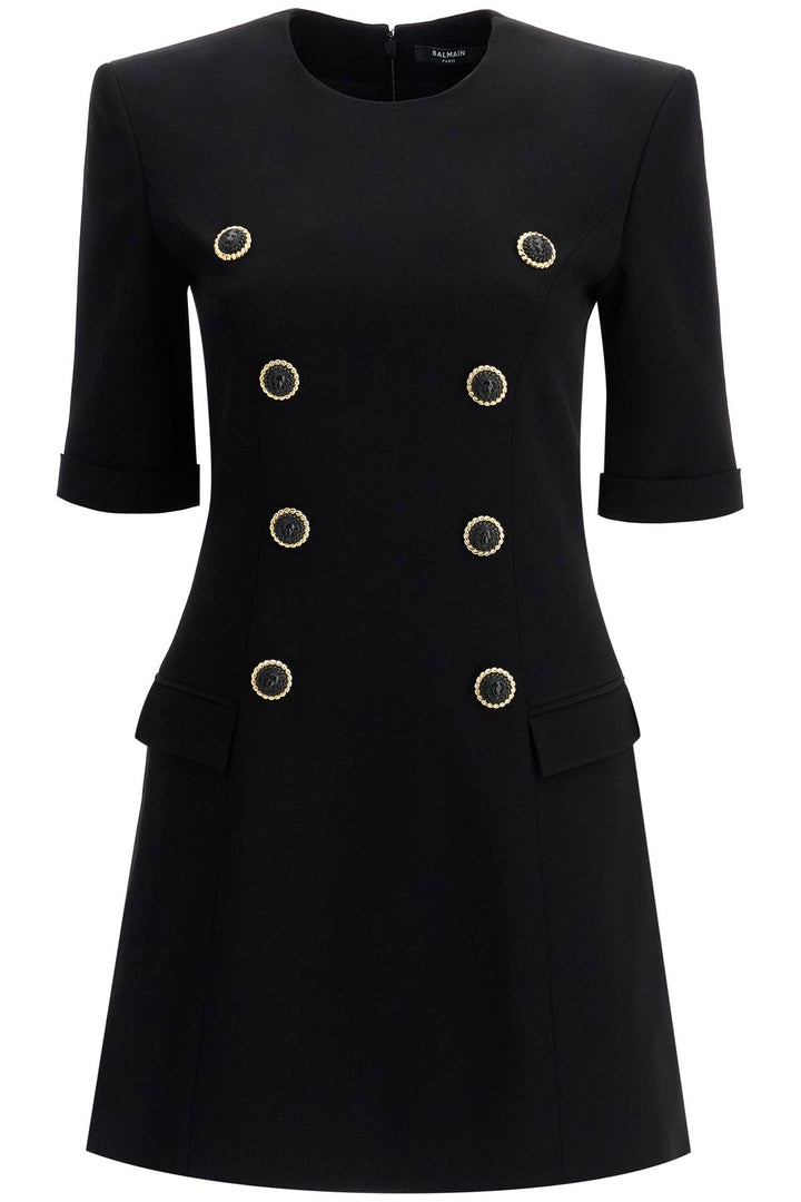 Balmain Crepe Mini Dress With Buttons   Black