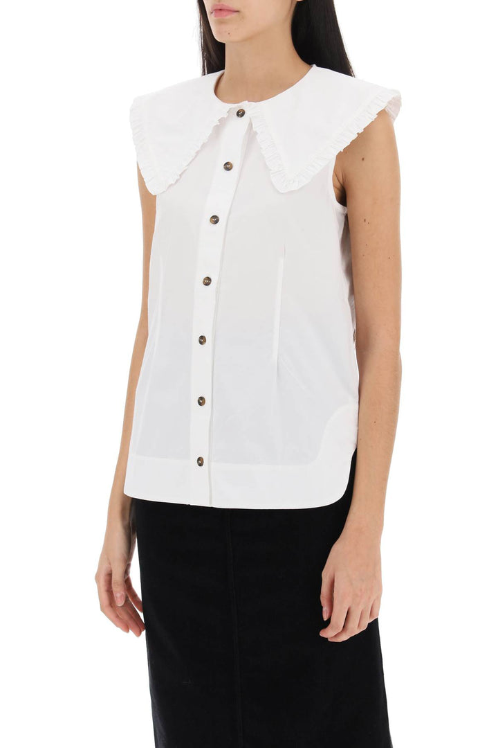 Ganni Sleeveless Shirt With Maxi Collar   Bianco