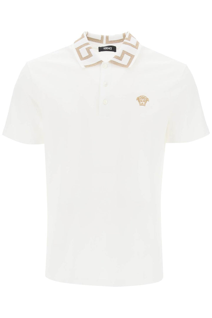 Versace Polo Shirt With Greca Collar   White