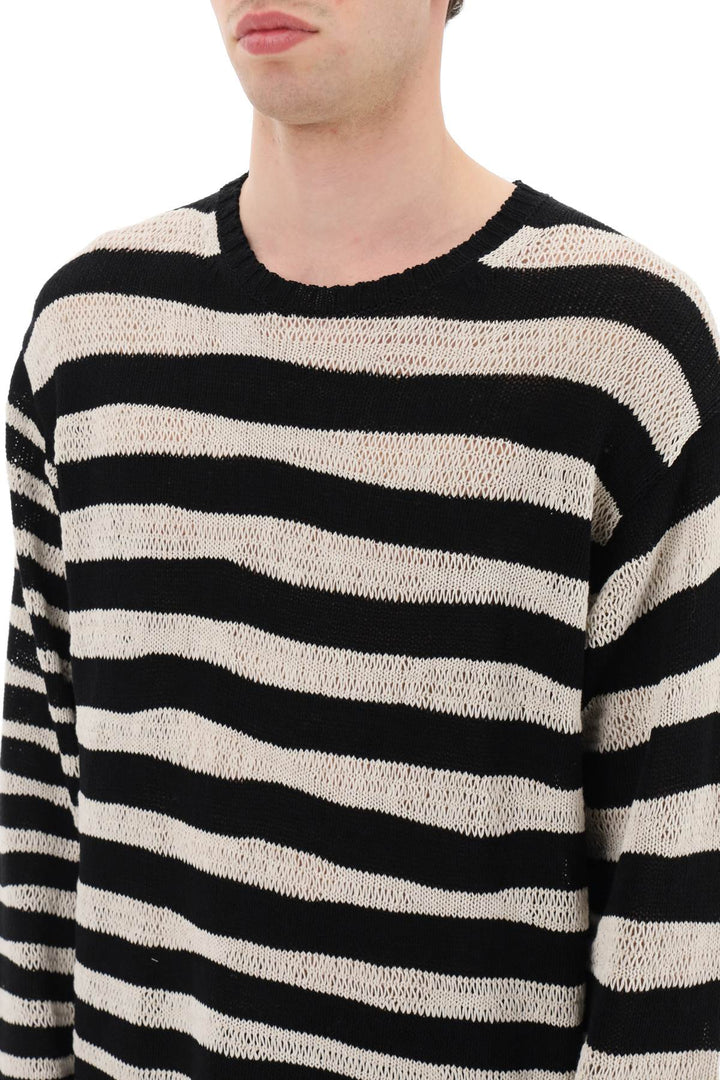 Yohji Yamamoto Striped Pure Cotton Sweater   Bianco