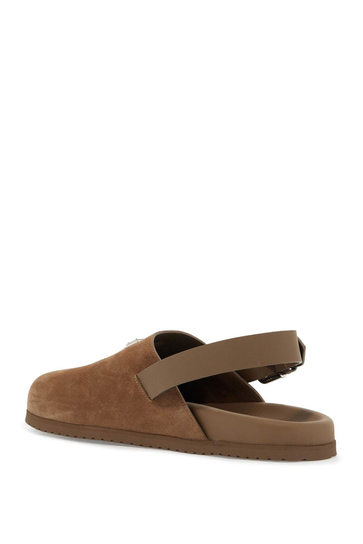 Dolce & Gabbana Suede Leather Clogs With Logo Plate   Brown