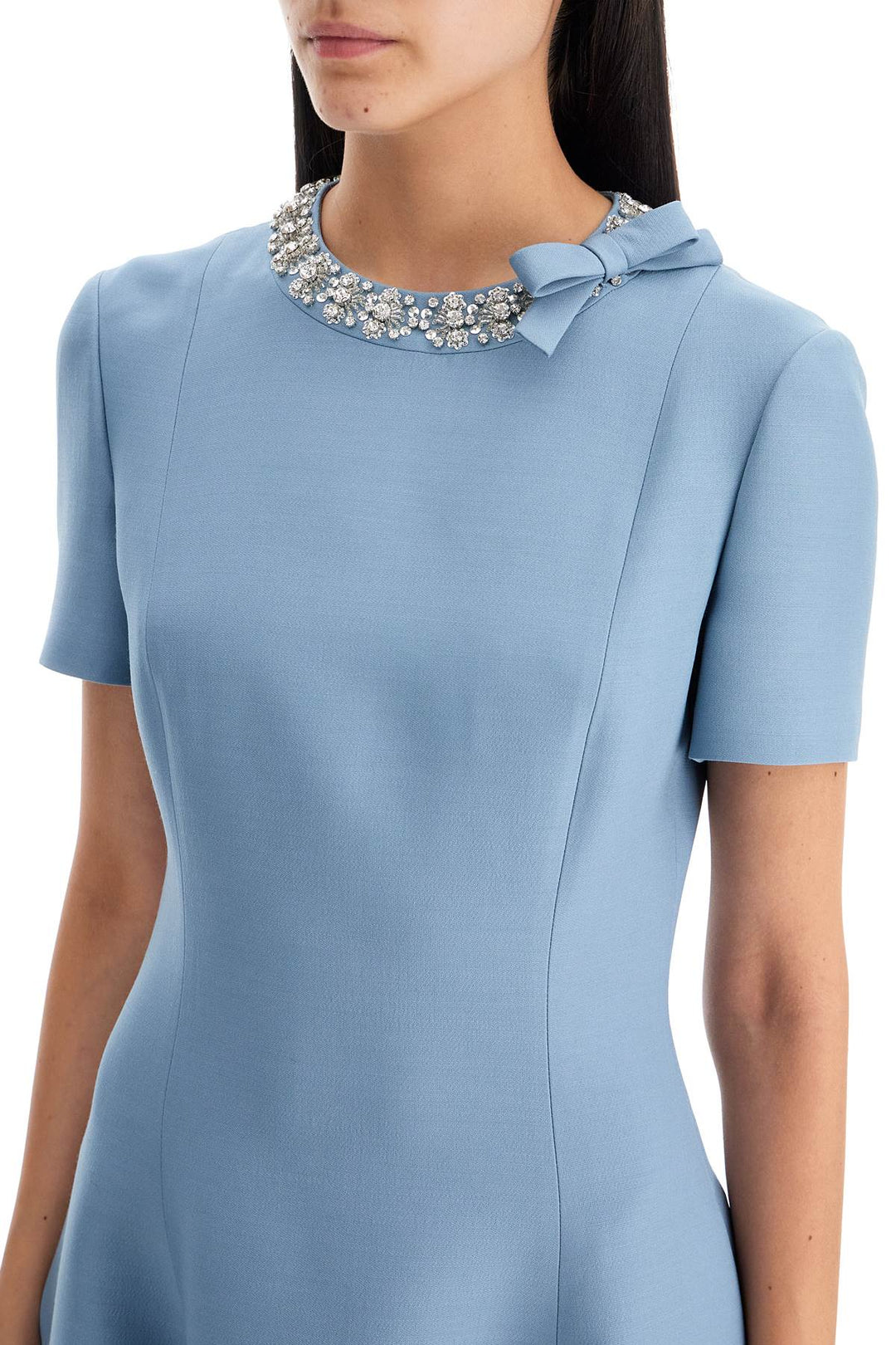 Valentino Garavani Short Crepe Couture Dress With Embroidery   Light Blue
