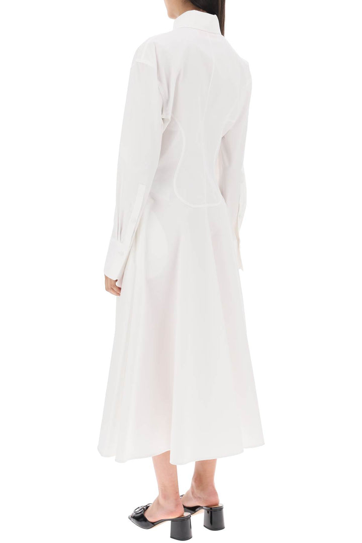 Valentino Garavani Compact Poplin Midi Dress With Rose   Bianco