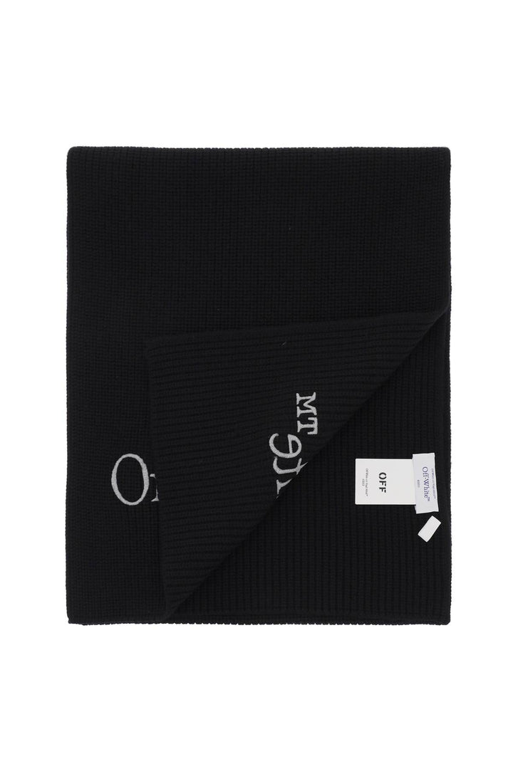 Off White Wool Scarf With Logo Embroidery   Nero
