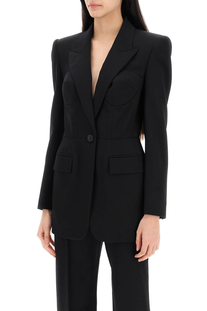 Alexander Mcqueen Fitted Jacket With Bustier Details   Nero