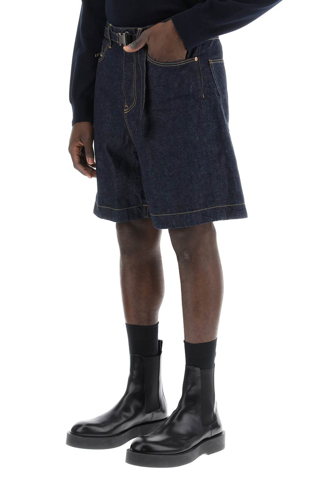 Sacai Denim Bermuda Shorts With Removable Belt   Blue
