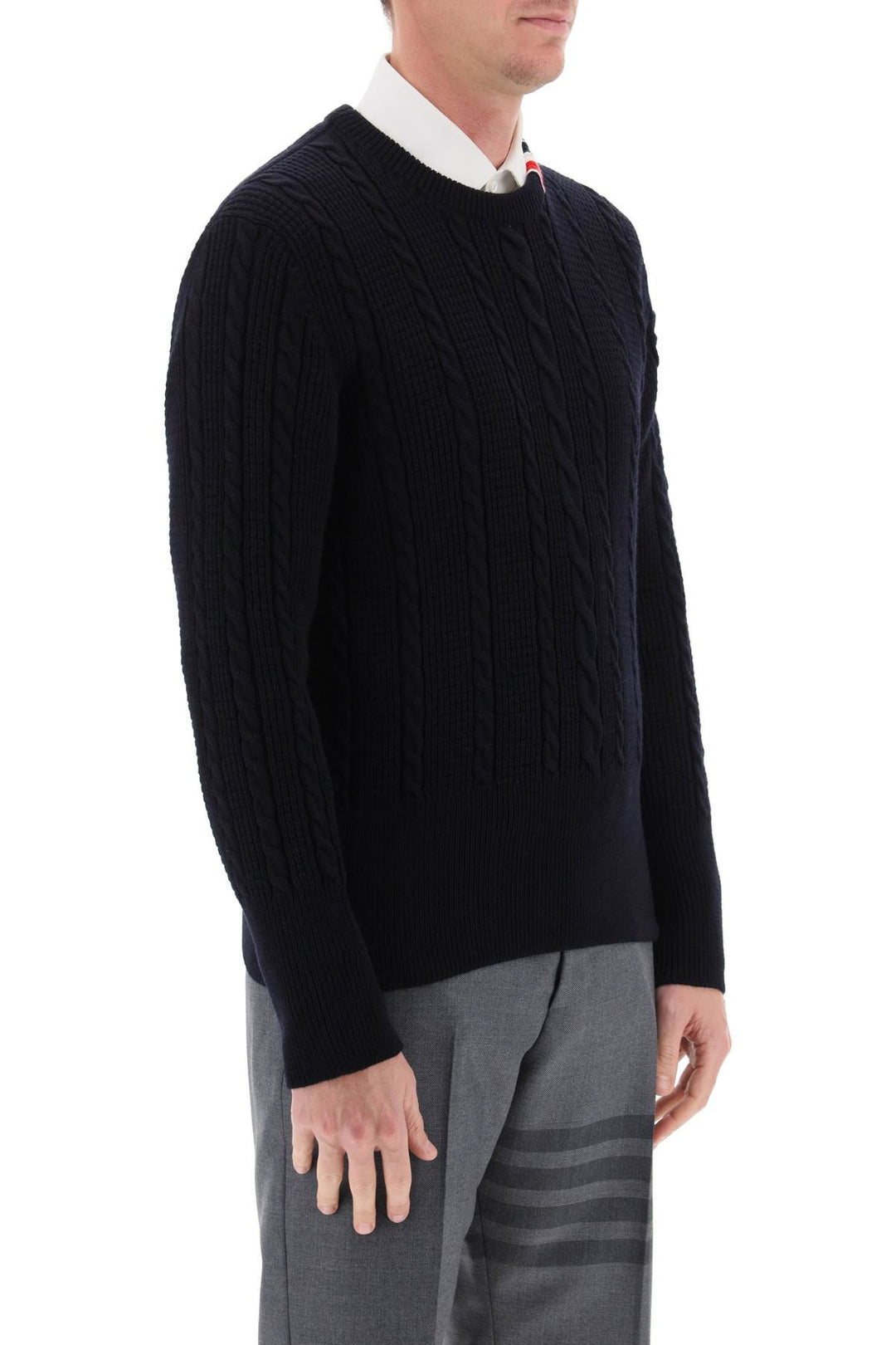 Thom Browne Cable Wool Sweater With Rwb Detail   Blue