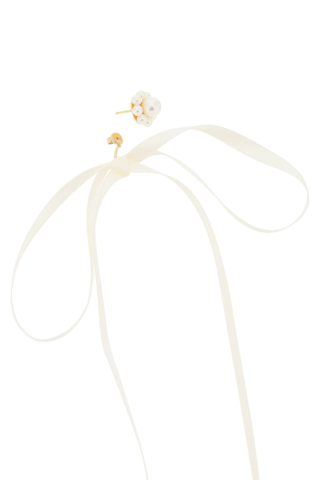 Simone Rocha Button Pearl Earrings With Bow Detail.   Bianco