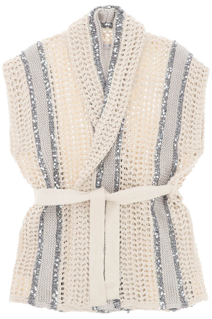Brunello Cucinelli Replace With Double Quotedazzling Stripe Cardigan With   Neutro