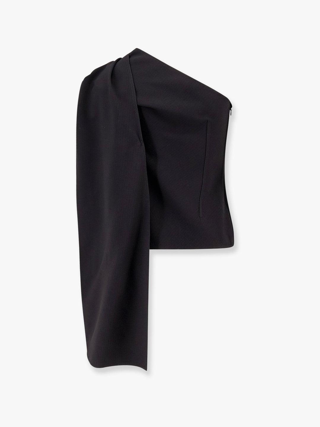 Asymmetric viscose and wool crêpe top