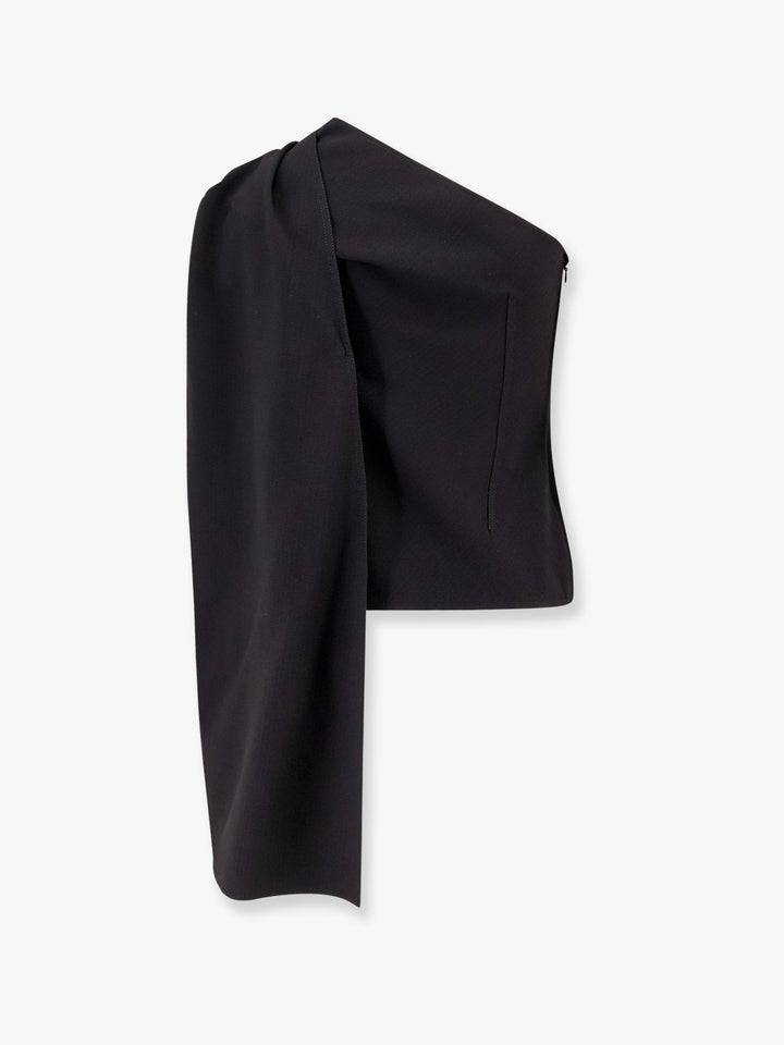 Asymmetric viscose and wool crêpe top
