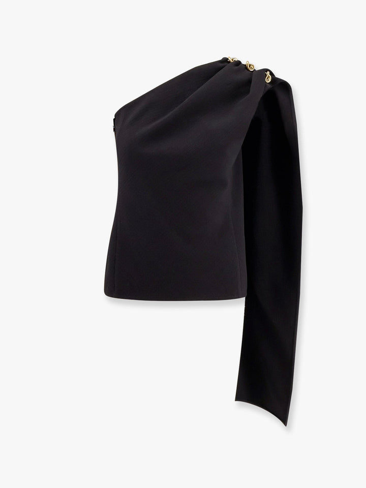 Asymmetric viscose and wool crêpe top