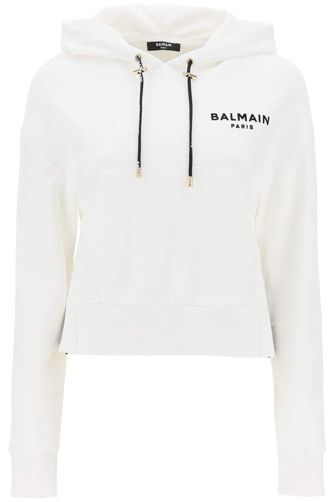 Balmain Cropped Sweatshirt With Flocked Logo Print   White