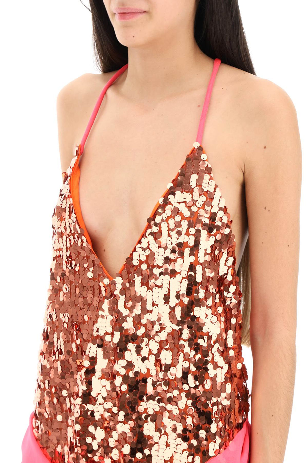 Dsquared2 Mini Sequined Dress With Draped Detail   Arancio