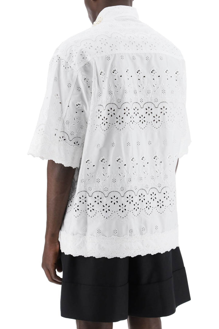 Simone Rocha Scalloped Lace Shirt With Pearls   Bianco