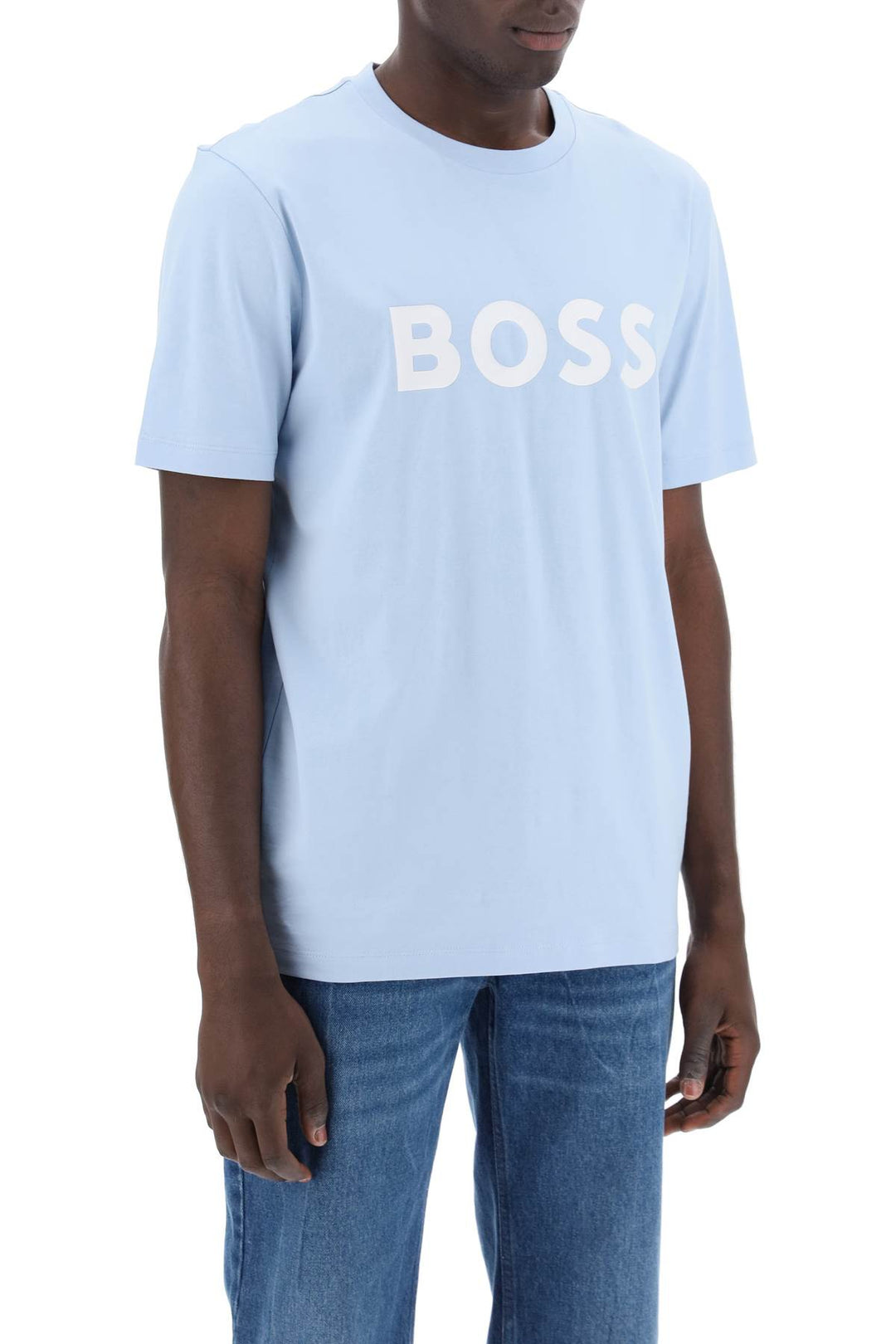 Boss Tiburt 354 Logo Print T Shirt   Light Blue