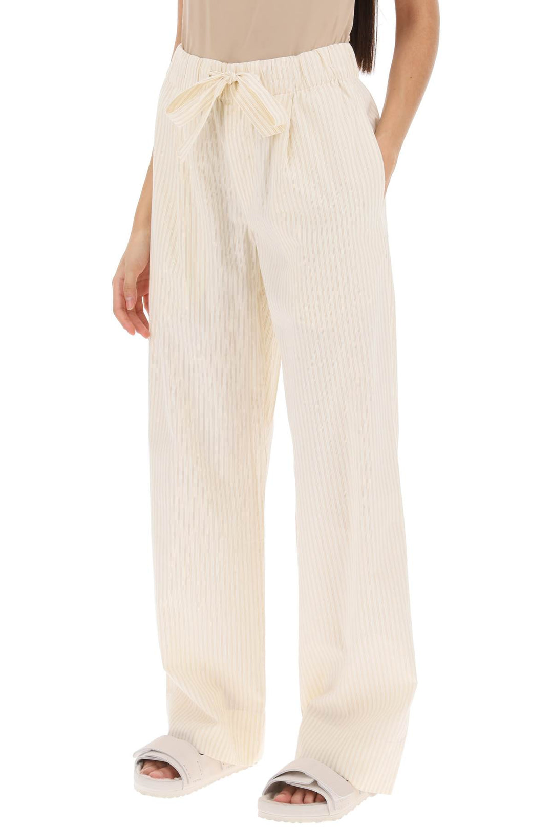 Birkenstock X Tekla Pajama Pants In Striped Organic Poplin   Beige