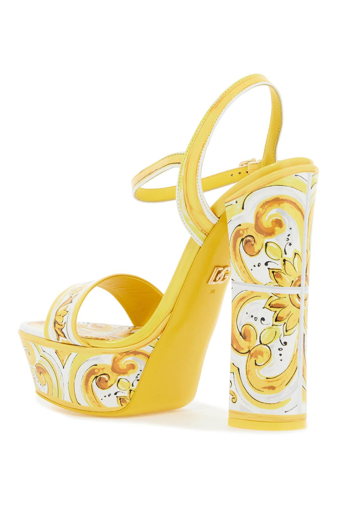 Dolce & Gabbana Shiny Leather Platform Sandals With Mai   Yellow
