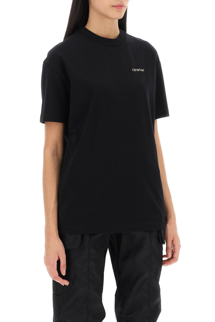 Off White T Shirt With Back Embroidery   Black