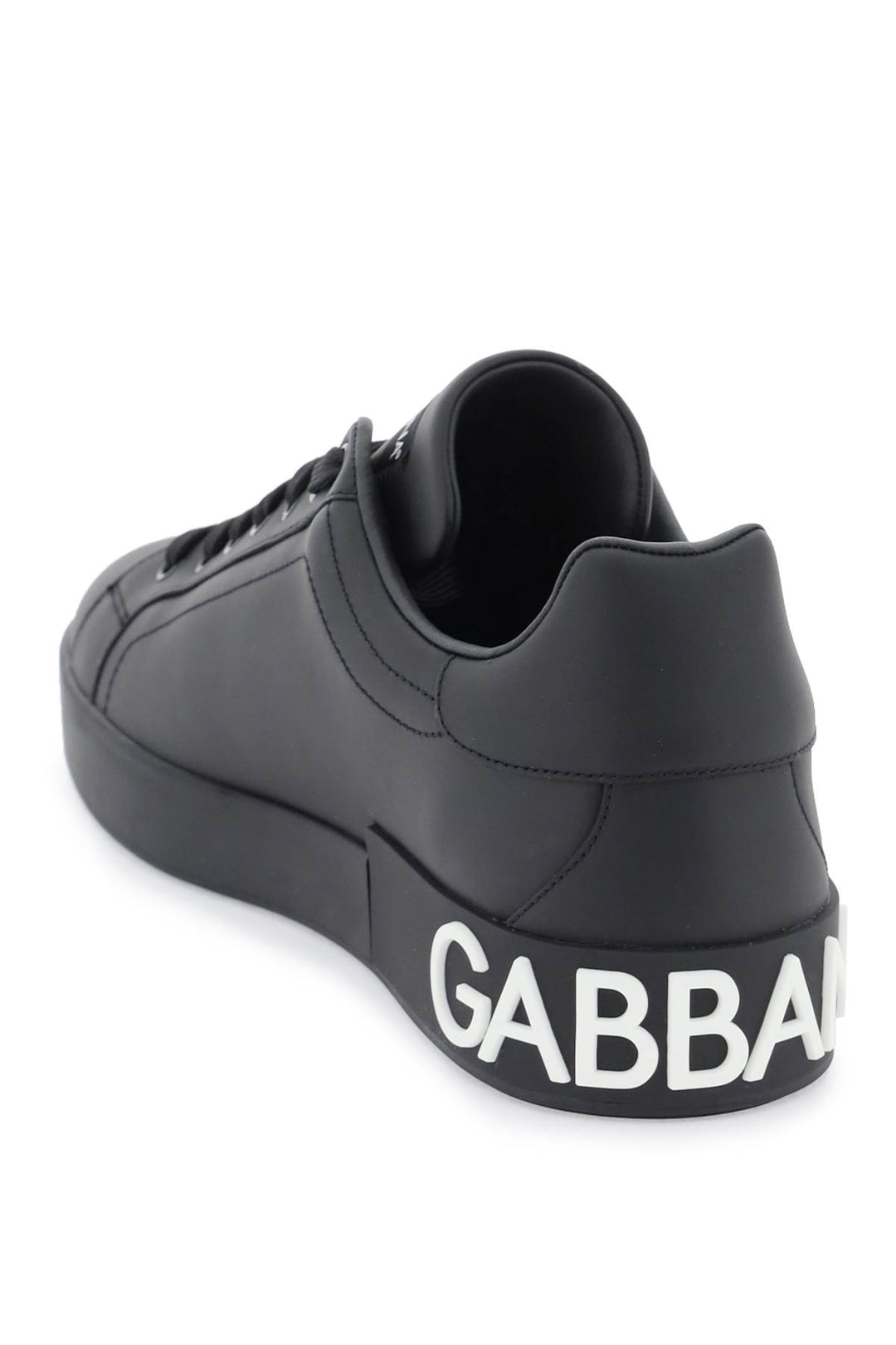 Dolce & Gabbana Leather Portofino Sneakers With Dg Logo   Black