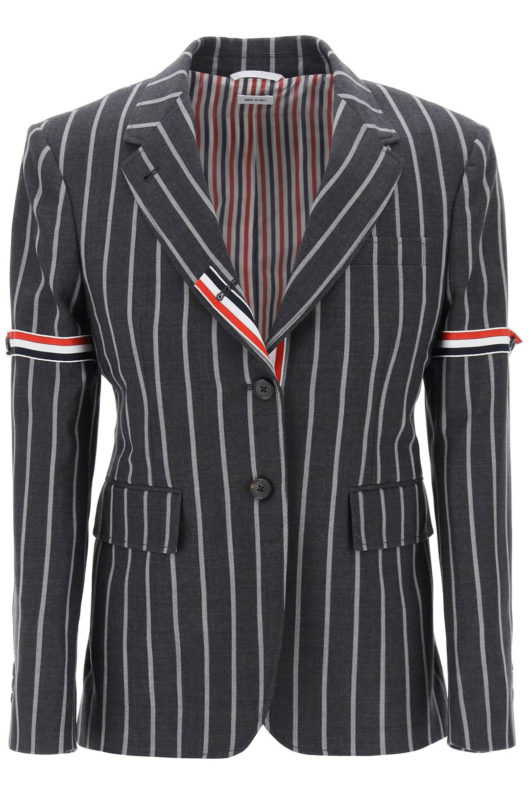 Thom Browne Striped Single Breasted Jacket   Grigio