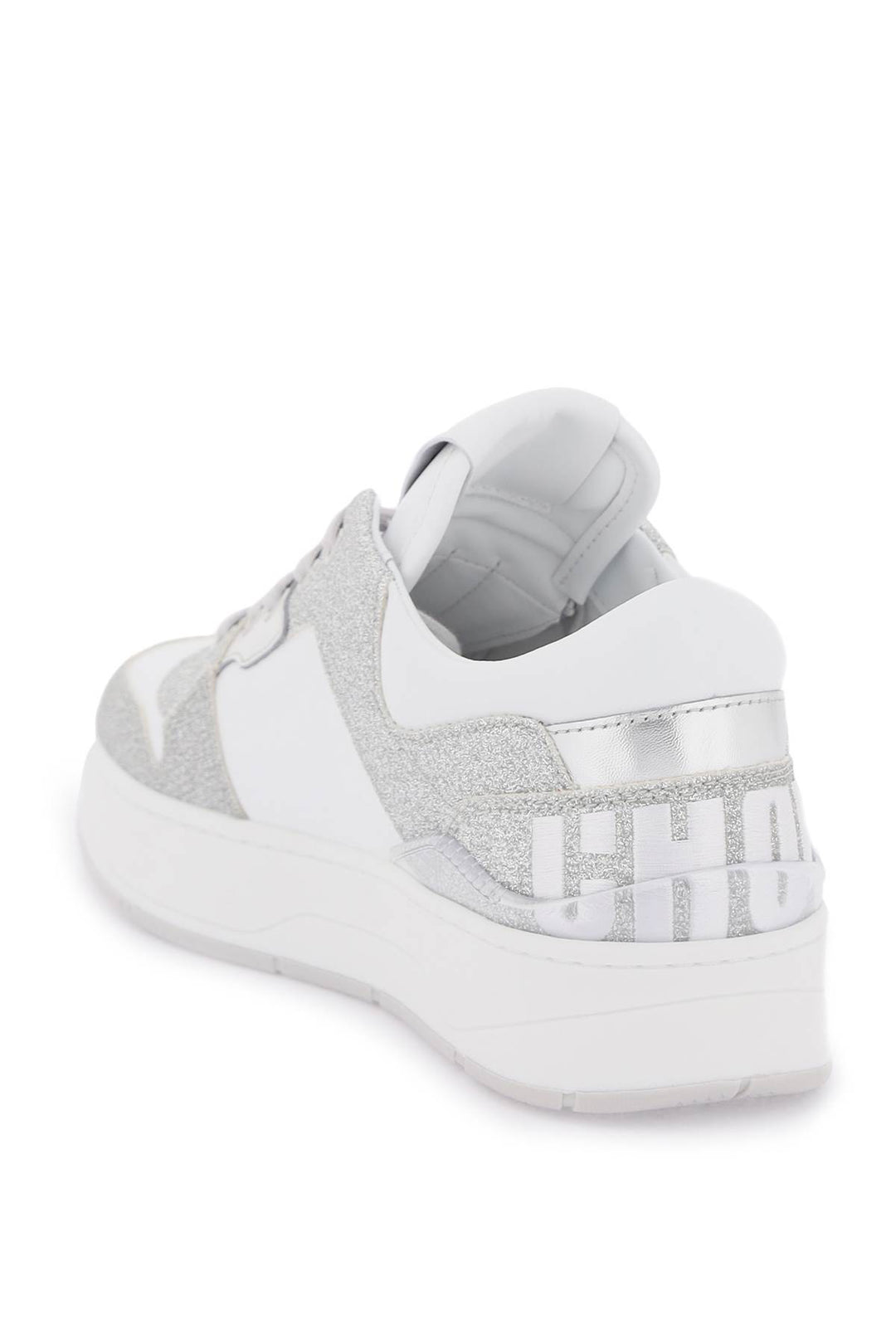 Jimmy Choo 'Florent' Glittered Sneakers With Lettering Logo   White