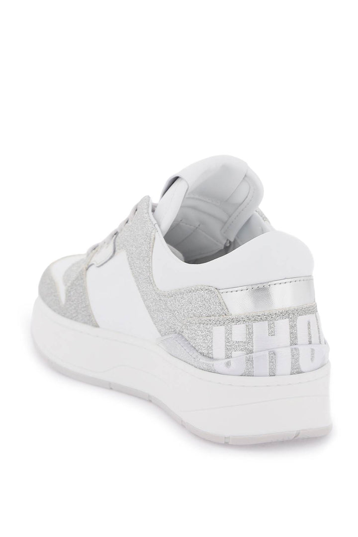 Jimmy Choo 'Florent' Glittered Sneakers With Lettering Logo   Bianco