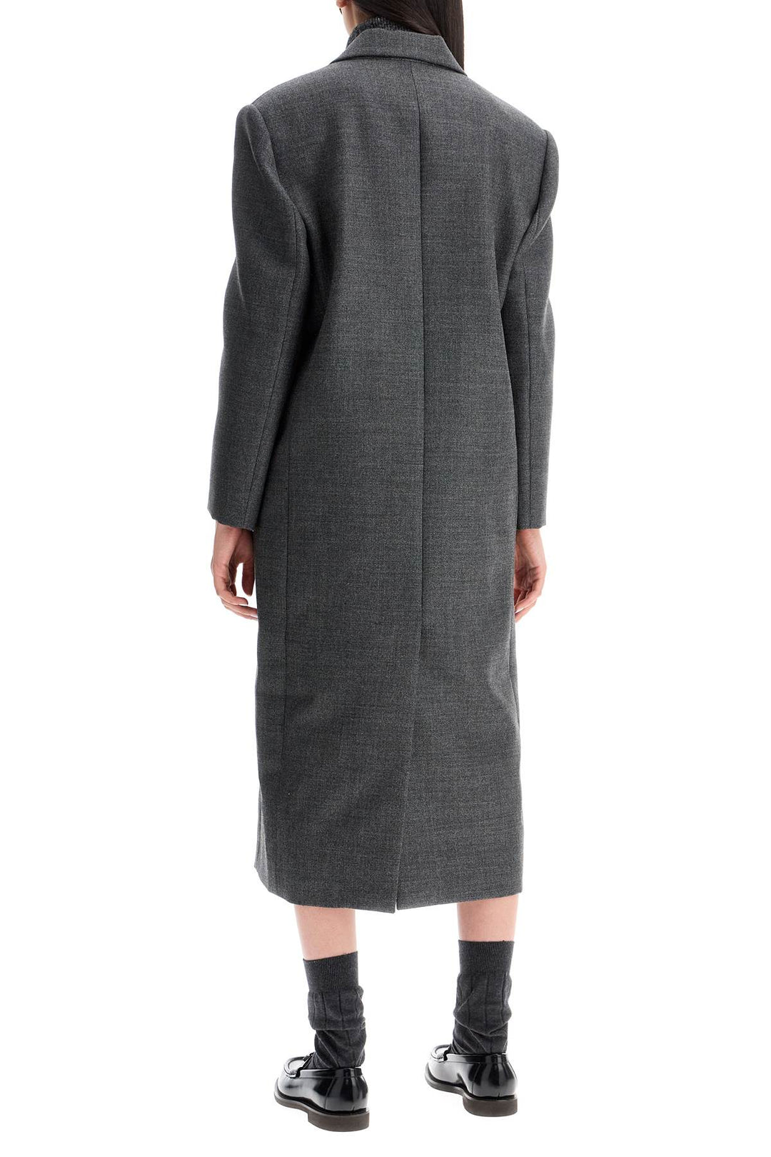 Brunello Cucinelli Woolen Overcoat In Canvas Fabric   Grey