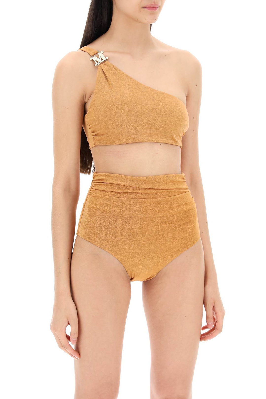 Max Mara Beachwear One Shoulder Bikini Top In Jersey And   Arancio